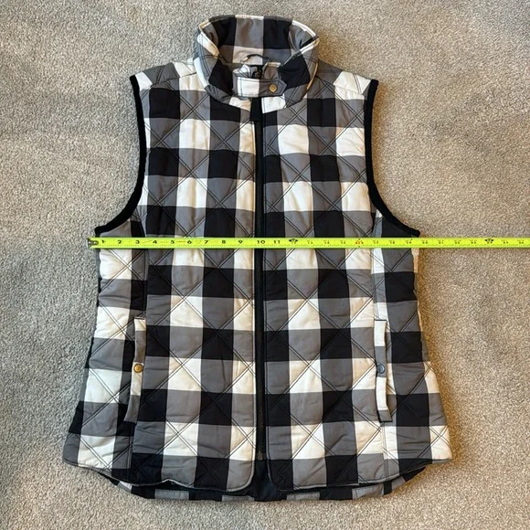 Kenzie women size large quilted vest buffalo plaid check black grey white - Picture 3 of 11
